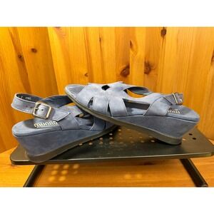 Munro American Womens 9.5 N Blue Suede Slingback Wedge Sandals 3861